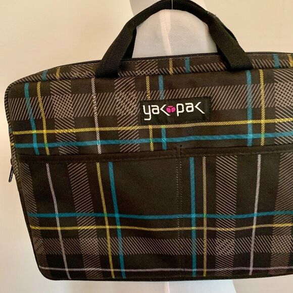 VTG Plaid Check Yak Pak Laptop Computer Case Padded Blue Carrying Case Bag Purse - Picture 4 of 6